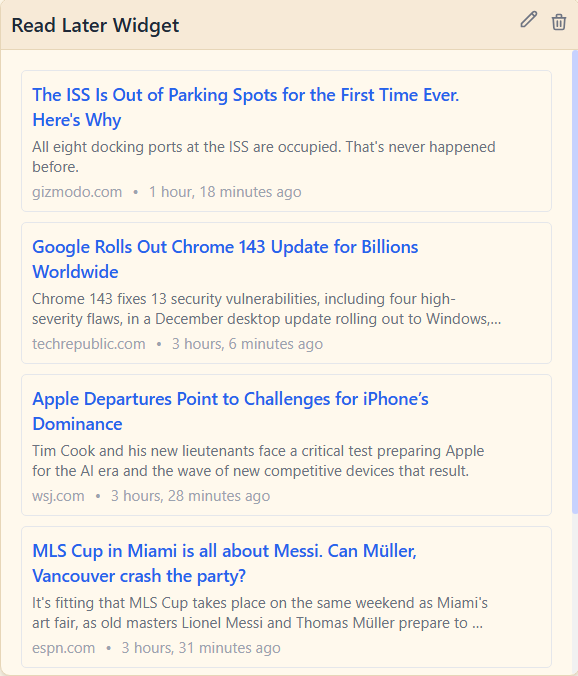 Read Later widget on your dashboard